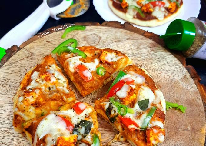Paneer Tikka Cheese Burst Pizza, without oven