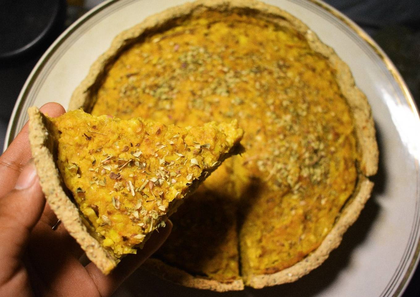 Tarta vegana de calabaza y choclo