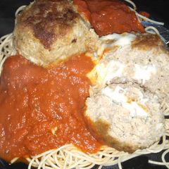 A picture of Mozzarella stuffed turkey meatballs.