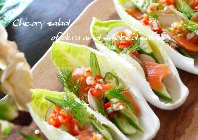 Recipe of Super Quick Homemade Salmon &amp; Okra on an Endive Boat with Paprika Salsa