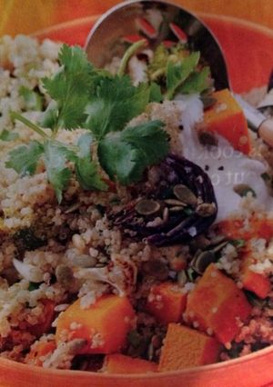 A picture of Dukkah-roasted Veggie Quinoa Salad.