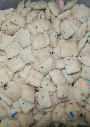 A picture of Birthday Cake Puppy Chow.