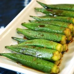 A picture of Pan-Fried Okra with Ginger Marinade.