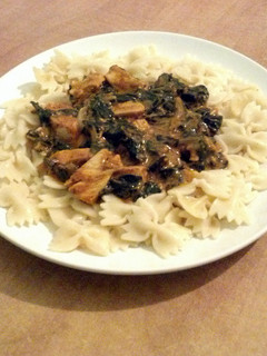 A picture of Cajun Cream Sauce with Chard and Chicken Over Pasta.