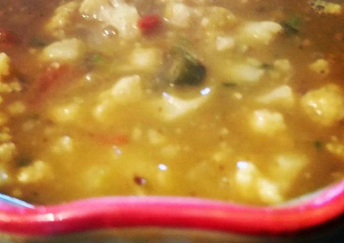 South Indian Inspired Pea Soup with Tomato and Cauliflower