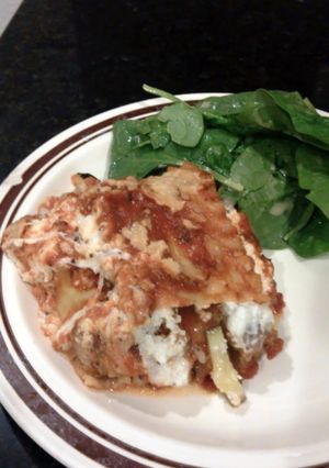 A picture of Sausage and Zucchini Lasagna.