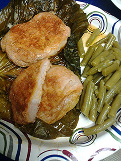 A picture of Pork loin in cabbage leaf.