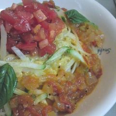 A picture of Chilled Pasta with Crunchy Potato and Tomatoes.
