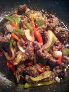A picture of sunshine's beef fajitas.