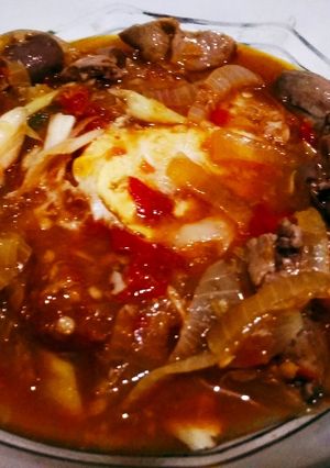 Foto resep Telur ceplok ati ampela saos padang