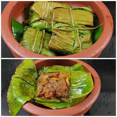 A picture of Chicken pollichathu# Chicken. roasted in Banana leaf.