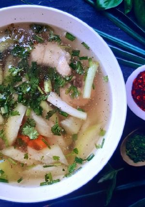 Hình của món Canh bí xanh cà rốt nấu gà.