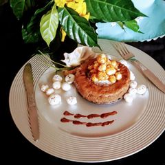 A picture of Chocolate  Makhana Mini Pie....topup with caramelise  makhana.