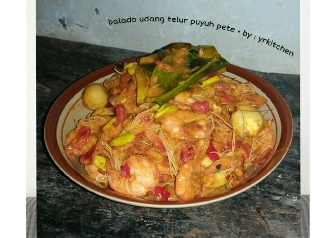 Balado udang telur puyuh + pete