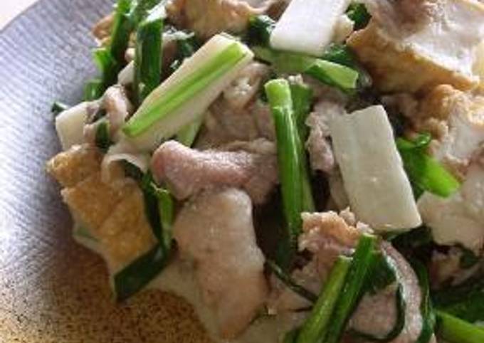 Recipe of Favorite Crispy Pork and Chinese Chive Stir-Fry with Atsuage (Thick Fried Tofu)