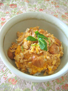 A picture of Oyako-don with 'Fu' Wheat Gluten.