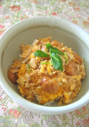 A picture of Oyako-don with 'Fu' Wheat Gluten.