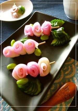 A picture of Skewered Kamaboko Roses.