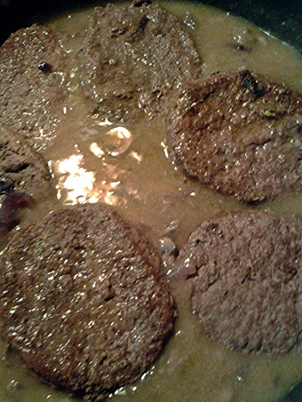 Easy Ways Prepare Recipes onions mushrooms and sirloin burgers in gravy the Delicious Perfect.
