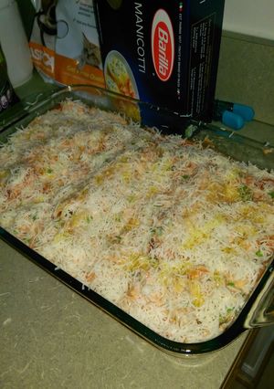 A picture of Baked Manicotti with Sausage & Peas.