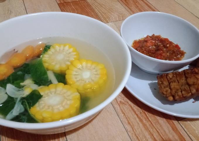 Sayur bayam bening tempe goreng & sambel bawang