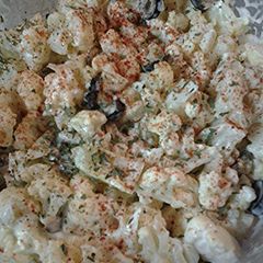 A picture of 4th of July cauliflower salad, instead of potato salad..
