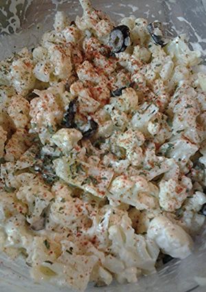 A picture of 4th of July cauliflower salad, instead of potato salad..