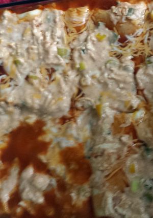A picture of Chicken enchiladas.