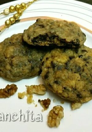 A picture of Chocolate chip butter scotch almonds walnut cookies.
