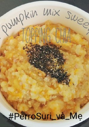 Hình của món Pork pumpkin mix sweet potato porridge - Cháo thịt bằm bí đỏ.