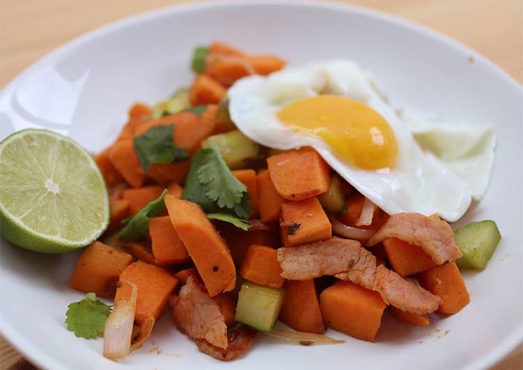 Mexican Sweet Potato Hash with Bacon and Cucumber
