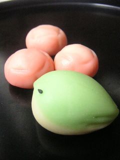 A picture of Nerikiri (Rice Dough and Sweet Bean Paste) Nightingale.