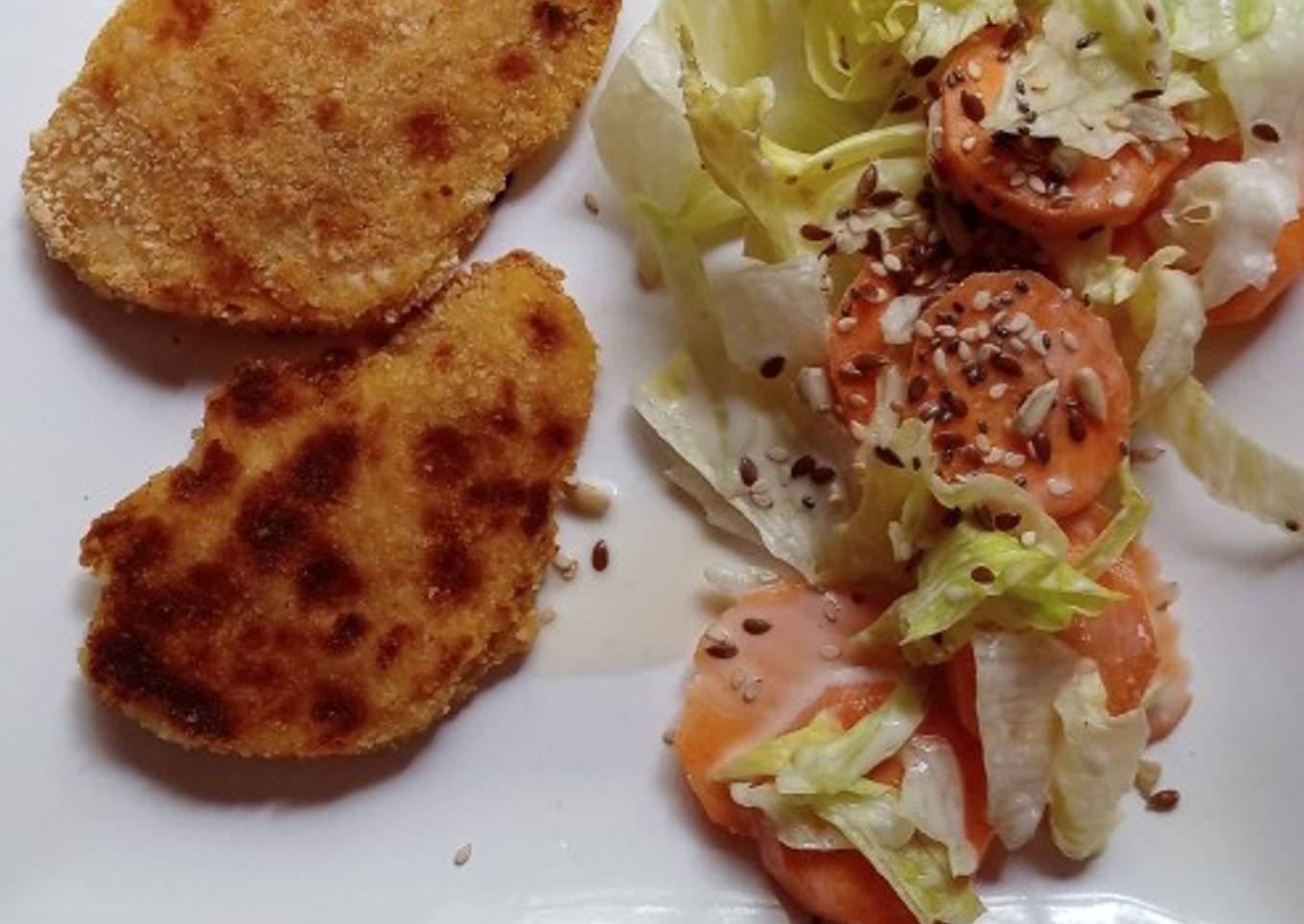 Milas de calabaza y ensalada con salsa de almendras 💜