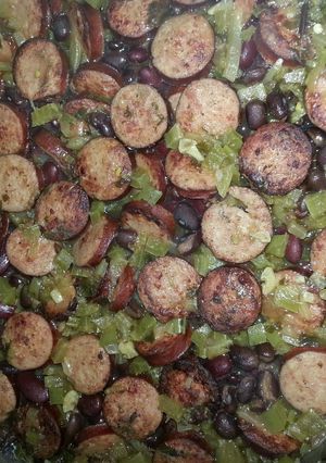 A picture of Red Beans & Rice with Kielbasa.