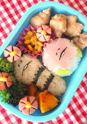 A picture of Character Bento: Sakura and Tsukushi (Horsetail Shoots)- Sakura Viewing Bento.