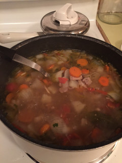 A picture of Left-Over Turkey/Vegetable Soup.