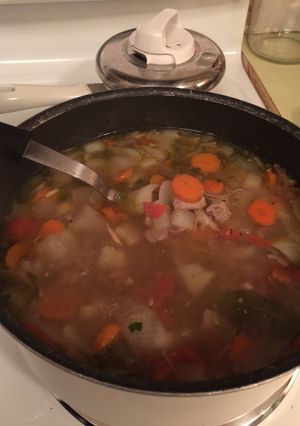 A picture of Left-Over Turkey/Vegetable Soup.