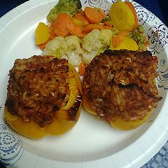 A picture of Stuffed peppers and a half shell.