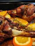 Pierna de cordero lechal con naranja, y reducción de vermouth