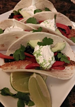 A picture of Tex Mex Fish Tacos.....AWESOME.