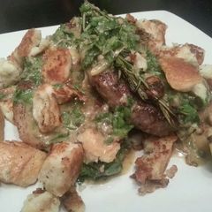 A picture of Lamb steaks with anchovy vinaigrette.