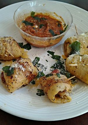 A picture of Eggplant Pizza Roll Ups.