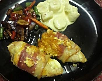 Update, Prepare Recipe Chicken Fillet Wrapped in Bacon Smothered in Cheese Restaurant Style