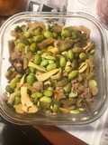 Pan fry ground pork with Bean curd sheet, edamame and preserved mustard stem