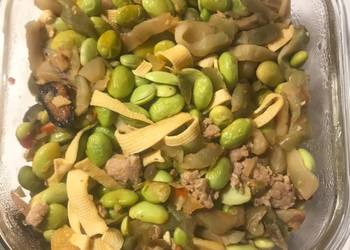 How to Recipe Perfect Pan fry ground pork with Bean curd sheet edamame and preserved mustard stem