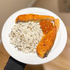 A picture of Pan grilled salmon.