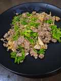 ผัดดอกขจร,ไข่,หมูสับ,เส้นบุกนุ่ม - คีโต