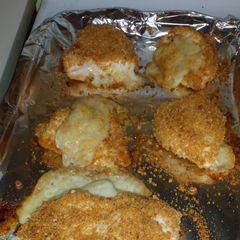 A picture of Shake n bake chicken and swiss.