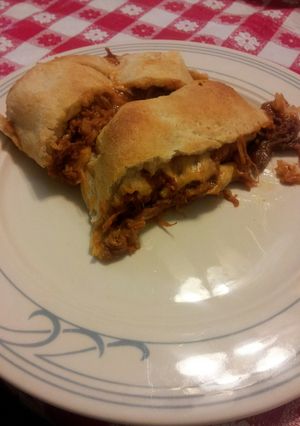 A picture of Montgomery Inn pulled pork crescent rolls.
