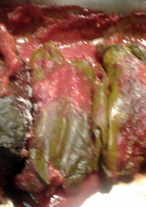 A picture of stuffed grape leaves (beef).
